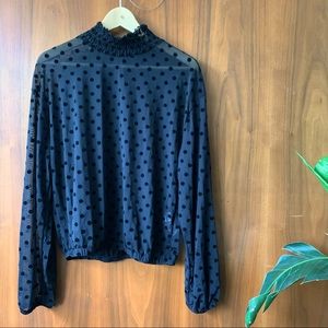 Zara Sheer Polkadot Blouse with Mock Turtleneck